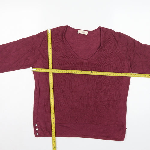 Per Una Women Purple Linen Cotton Knit Jumper UK 16 3/4 Sleeve