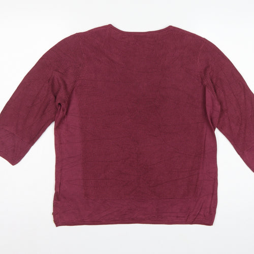 Per Una Women Purple Linen Cotton Knit Jumper UK 16 3/4 Sleeve