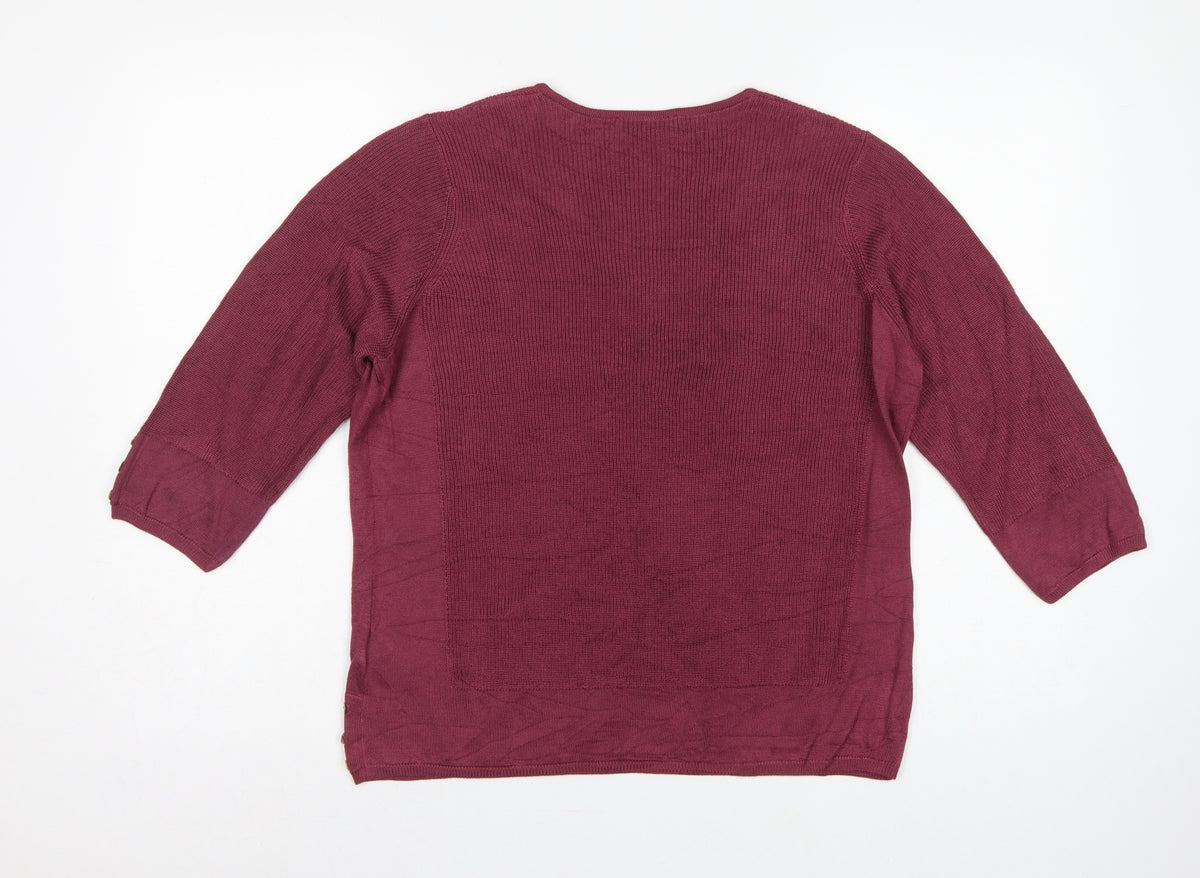 Per Una Women Purple Linen Cotton Knit Jumper UK 16 3/4 Sleeve
