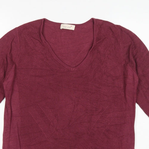 Per Una Women Purple Linen Cotton Knit Jumper UK 16 3/4 Sleeve