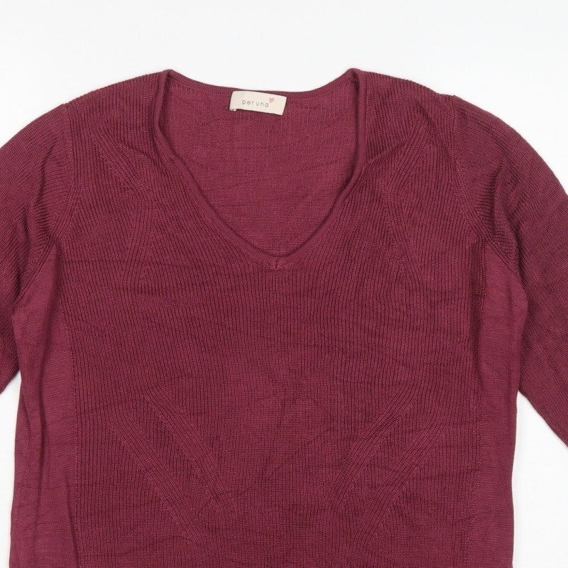Per Una Women Purple Linen Cotton Knit Jumper UK 16 3/4 Sleeve