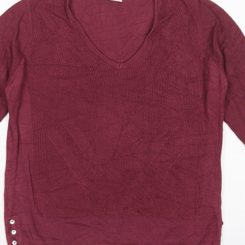 Per Una Women Purple Linen Cotton Knit Jumper UK 16 3/4 Sleeve