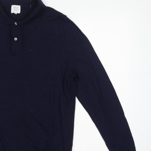 John Lewis Men’s Navy Blue L Merino Wool Collared Henley Jumper