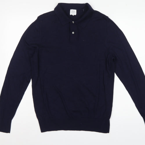John Lewis Men’s Navy Blue L Merino Wool Collared Henley Jumper