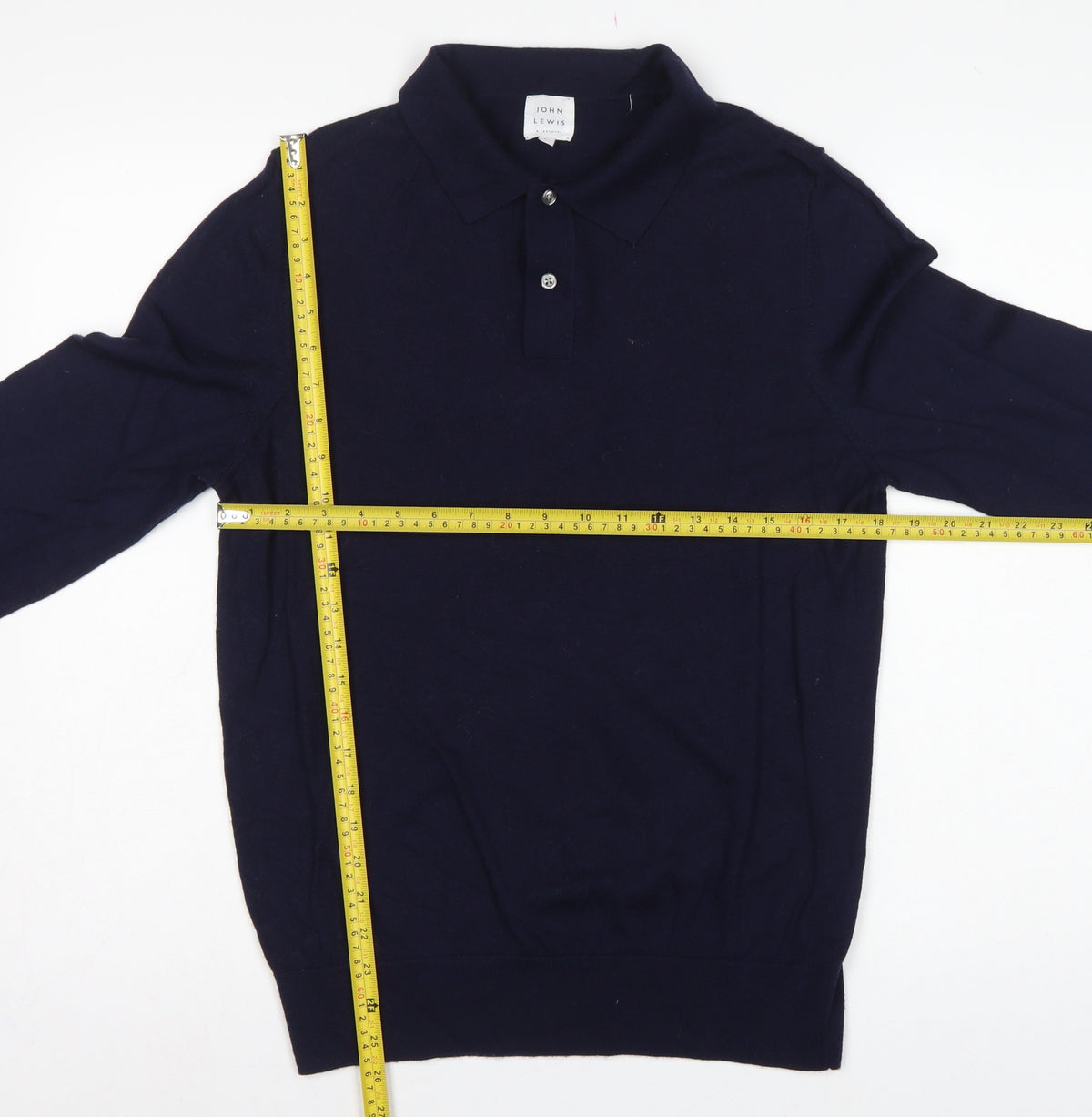 John Lewis Men’s Navy Blue L Merino Wool Collared Henley Jumper