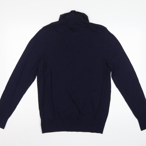 John Lewis Men’s Navy Blue L Merino Wool Collared Henley Jumper
