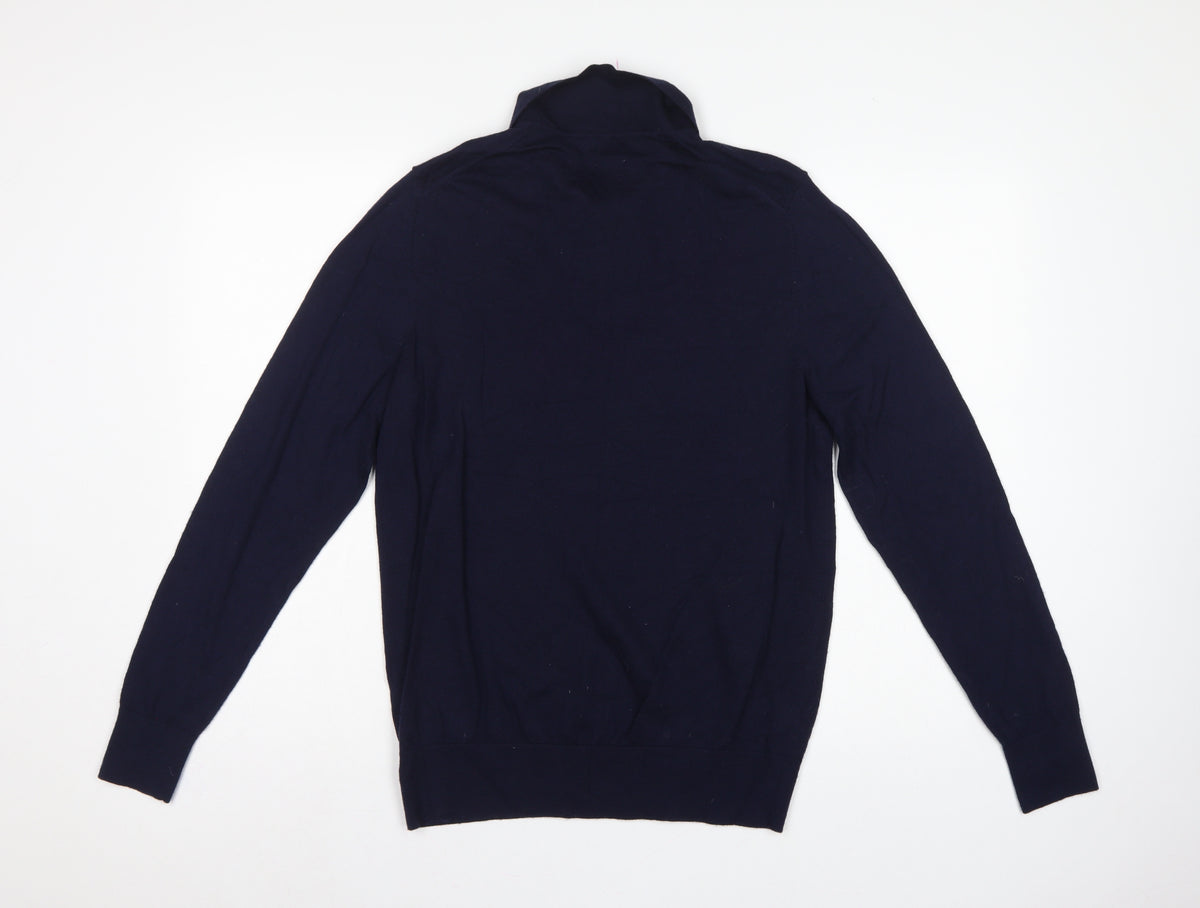John Lewis Men’s Navy Blue L Merino Wool Collared Henley Jumper