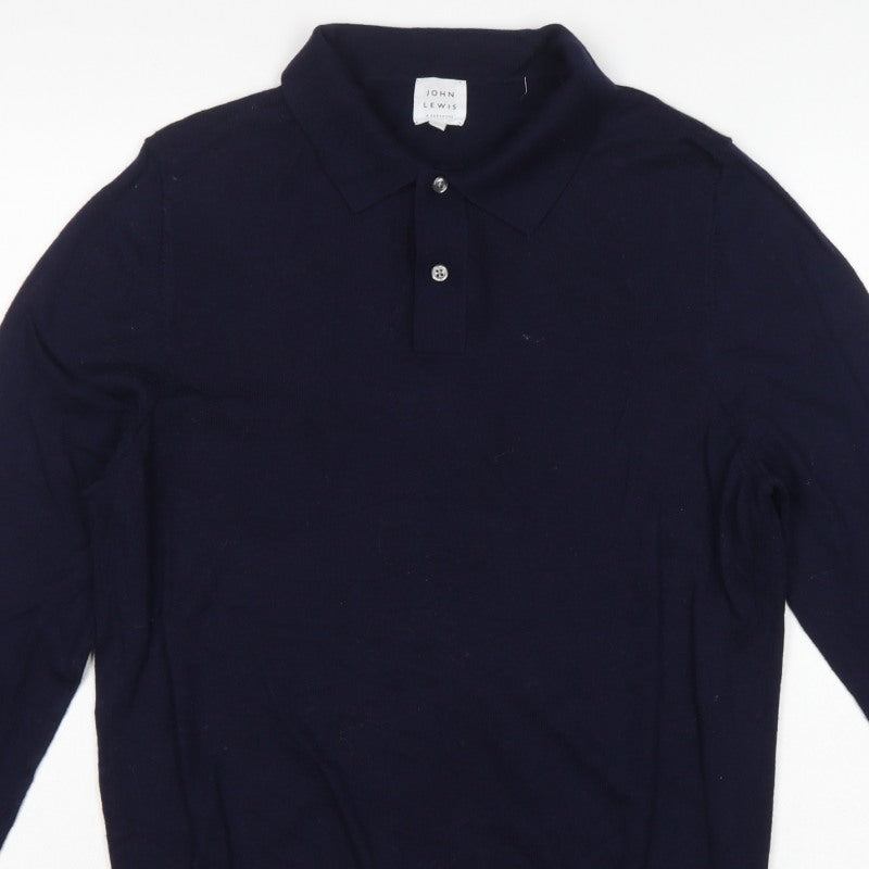 John Lewis Men’s Navy Blue L Merino Wool Collared Henley Jumper