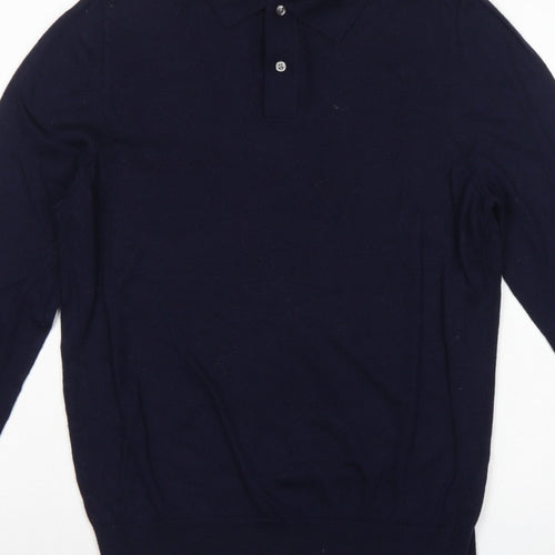 John Lewis Men’s Navy Blue L Merino Wool Collared Henley Jumper