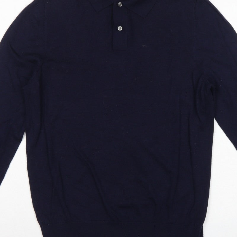 John Lewis Men’s Navy Blue L Merino Wool Collared Henley Jumper