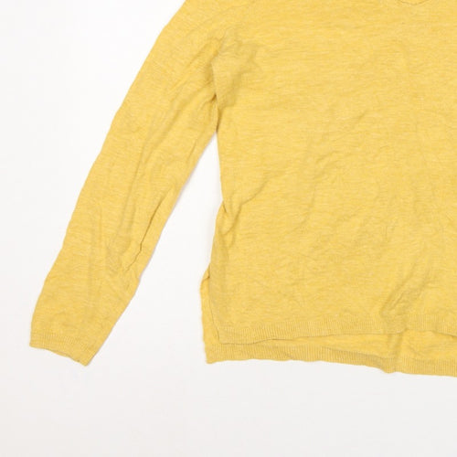 Fat Face Women's Yellow UK 12 V-Neck Open Knit Cotton Jumper