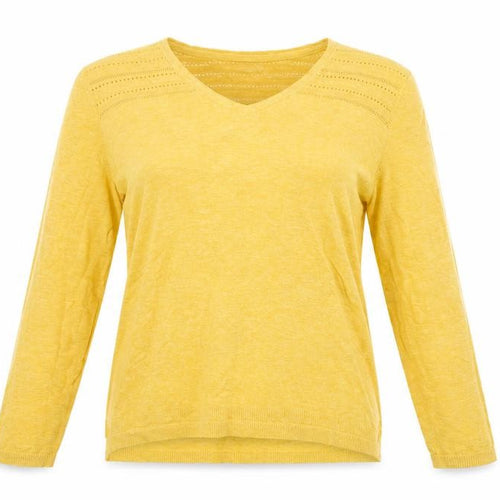 Fat Face Women's Yellow UK 12 V-Neck Open Knit Cotton Jumper