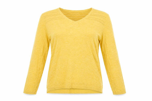 Fat Face Women's Yellow UK 12 V-Neck Open Knit Cotton Jumper