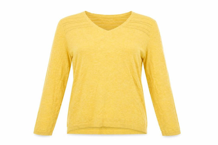 Fat Face Women's Yellow UK 12 V-Neck Open Knit Cotton Jumper