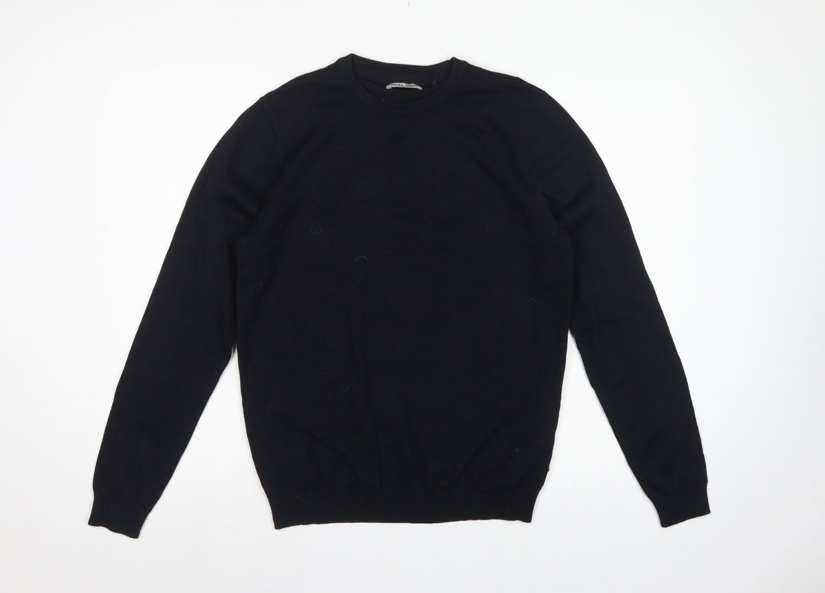 Back view of Jack & Jones Men’s Black, size S, Crew Neck Cotton Knit jumper