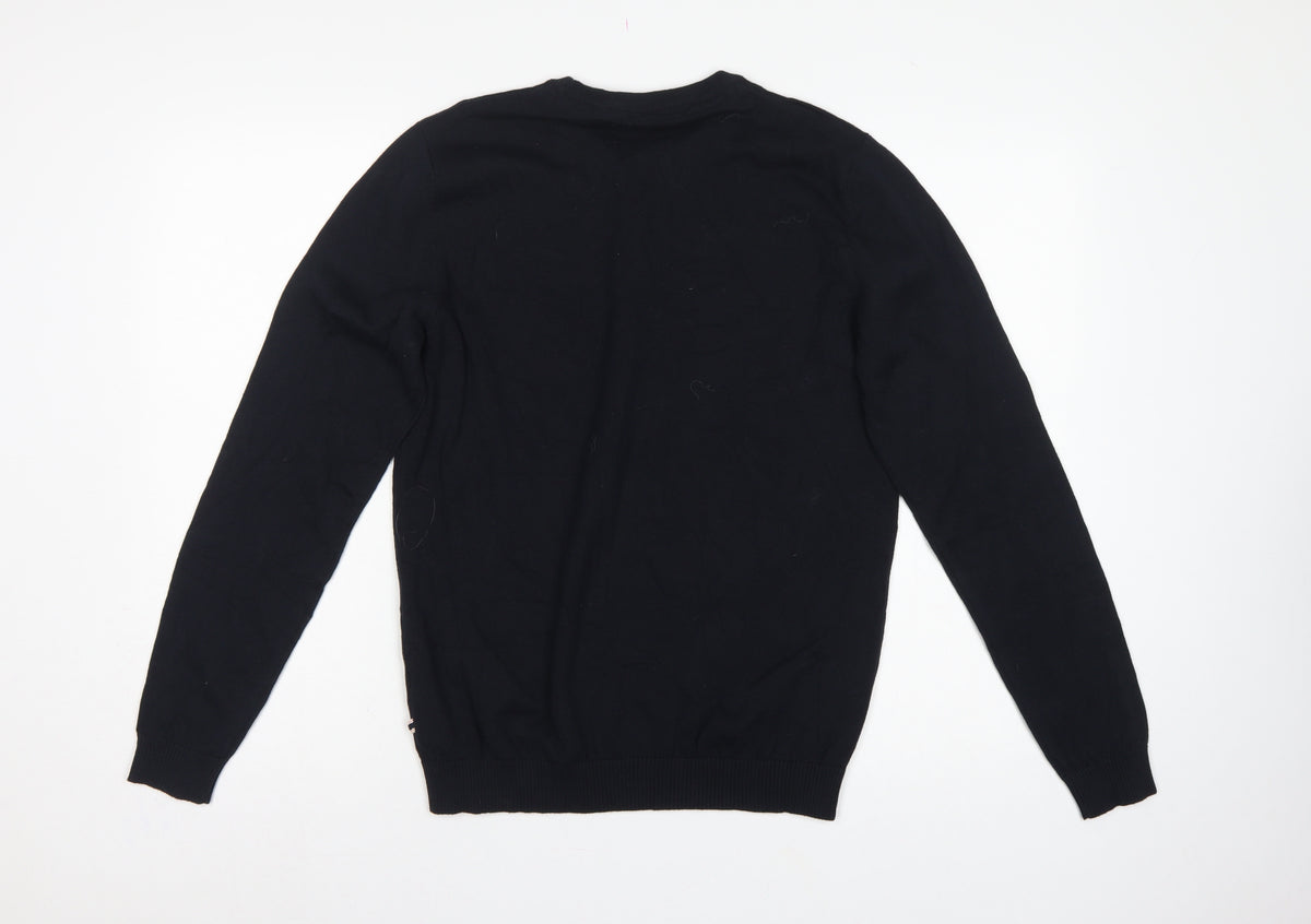 Brand and care label for Jack & Jones Men’s Black, size S, Crew Neck Cotton Knit jumper