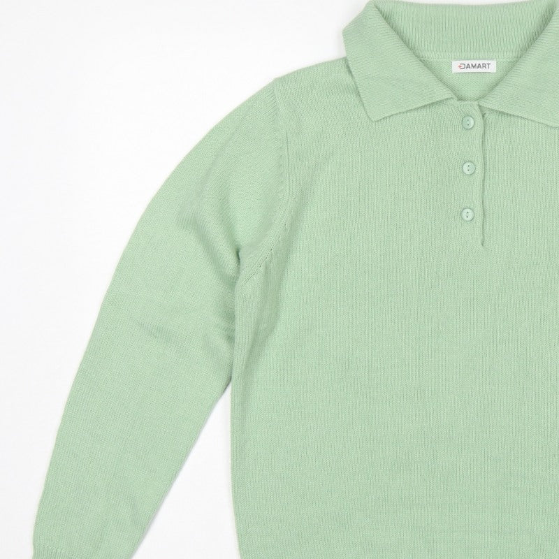 Damart Women’s Light Mint UK 16 Henley Collared Acrylic Knit Jumper