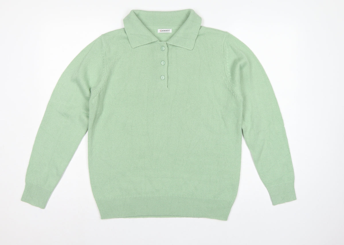 Damart Women’s Light Mint UK 16 Henley Collared Acrylic Knit Jumper