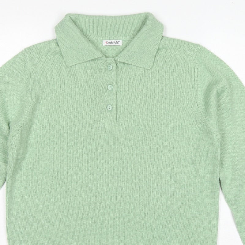 Damart Women’s Light Mint UK 16 Henley Collared Acrylic Knit Jumper