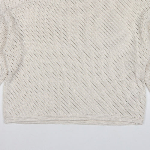 Marks & Spencer Women Ivory L Open Knit Round Neck Pullover Jumper