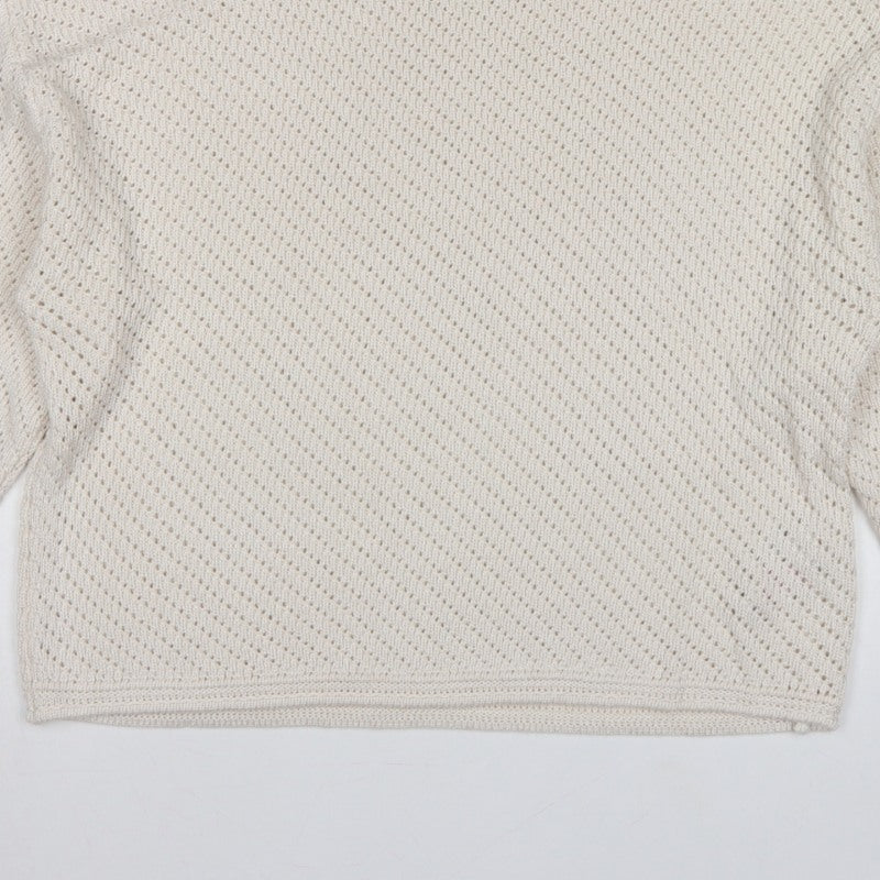 Marks & Spencer Women Ivory L Open Knit Round Neck Pullover Jumper
