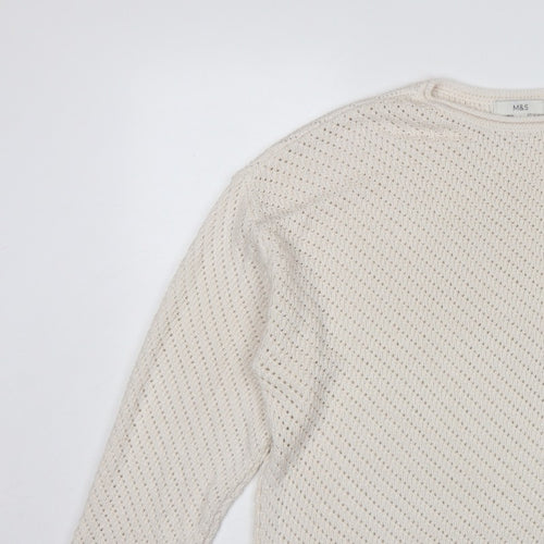 Marks & Spencer Women Ivory L Open Knit Round Neck Pullover Jumper