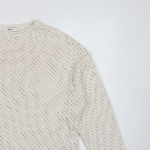 Marks & Spencer Women Ivory L Open Knit Round Neck Pullover Jumper