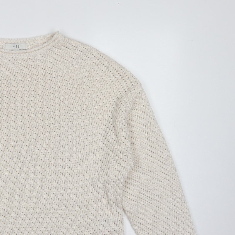 Marks & Spencer Women Ivory L Open Knit Round Neck Pullover Jumper
