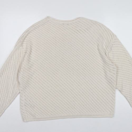 Marks & Spencer Women Ivory L Open Knit Round Neck Pullover Jumper