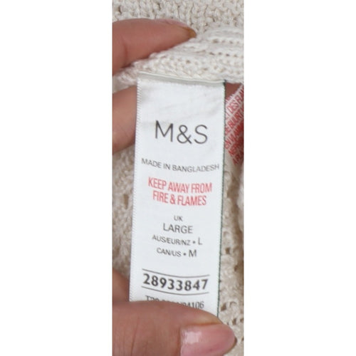 Marks & Spencer Women Ivory L Open Knit Round Neck Pullover Jumper