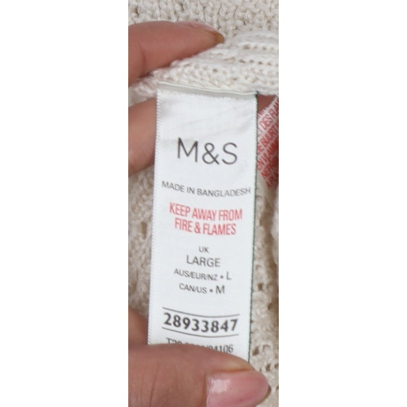 Marks & Spencer Women Ivory L Open Knit Round Neck Pullover Jumper