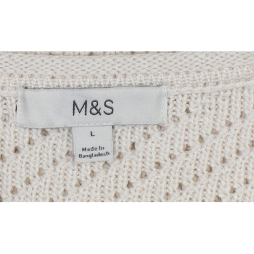 Marks & Spencer Women Ivory L Open Knit Round Neck Pullover Jumper