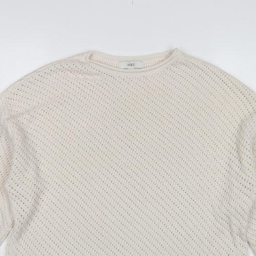 Marks & Spencer Women Ivory L Open Knit Round Neck Pullover Jumper