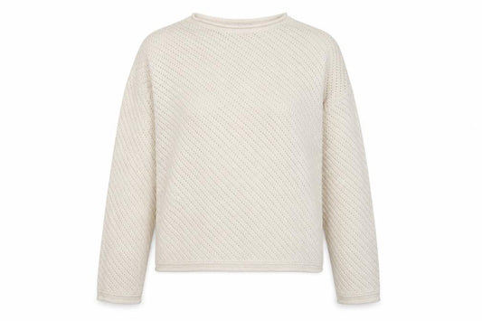 Marks & Spencer Women Ivory L Open Knit Round Neck Pullover Jumper