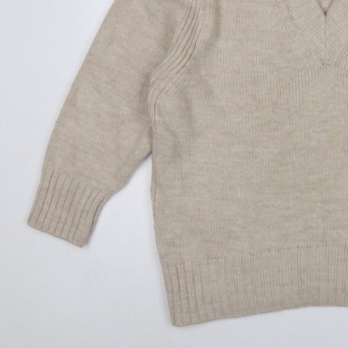 Next Women Beige UK 16 V-Neck Knit Pullover Jumper Long Sleeve