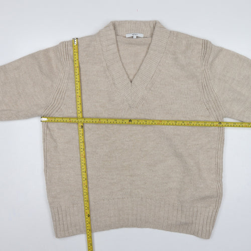 Next Women Beige UK 16 V-Neck Knit Pullover Jumper Long Sleeve