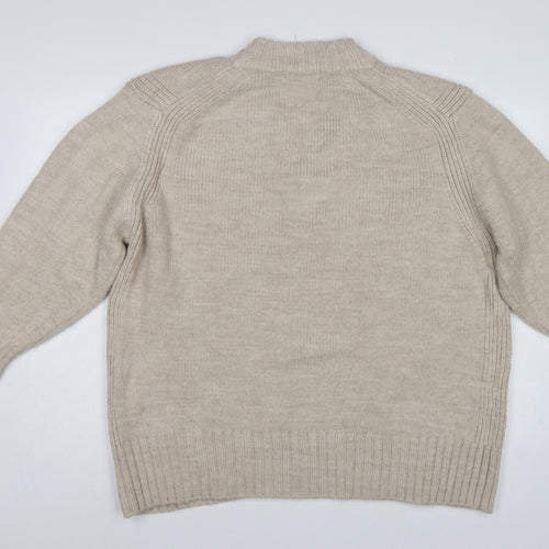 Next Women Beige UK 16 V-Neck Knit Pullover Jumper Long Sleeve