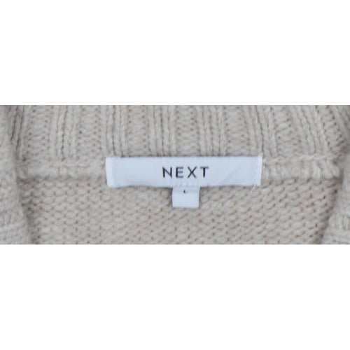 Next Women Beige UK 16 V-Neck Knit Pullover Jumper Long Sleeve
