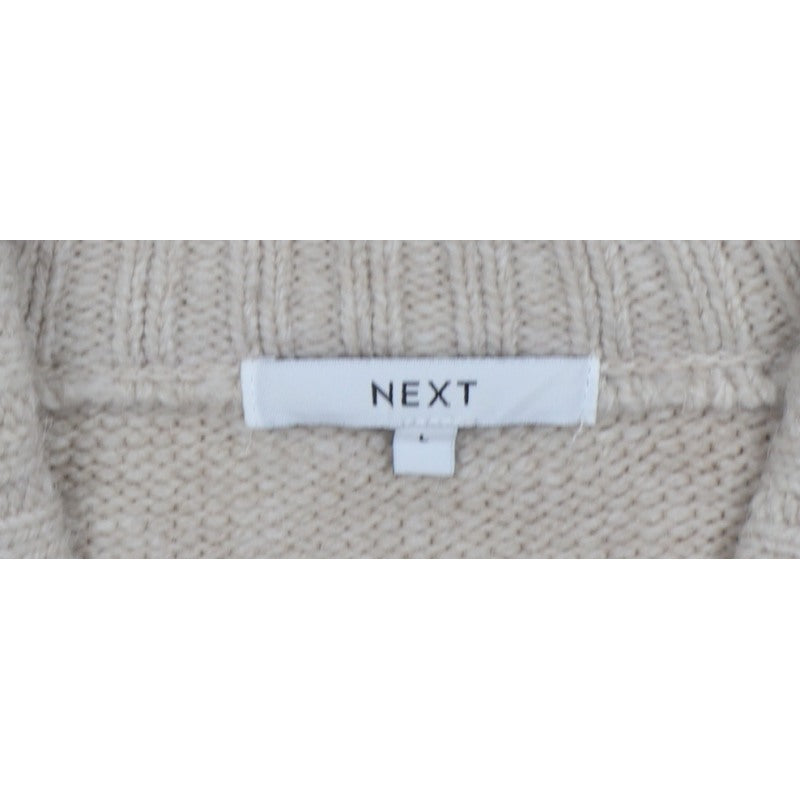 Next Women Beige UK 16 V-Neck Knit Pullover Jumper Long Sleeve
