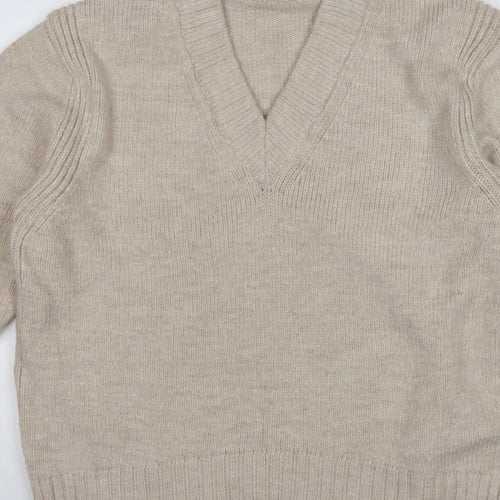 Next Women Beige UK 16 V-Neck Knit Pullover Jumper Long Sleeve