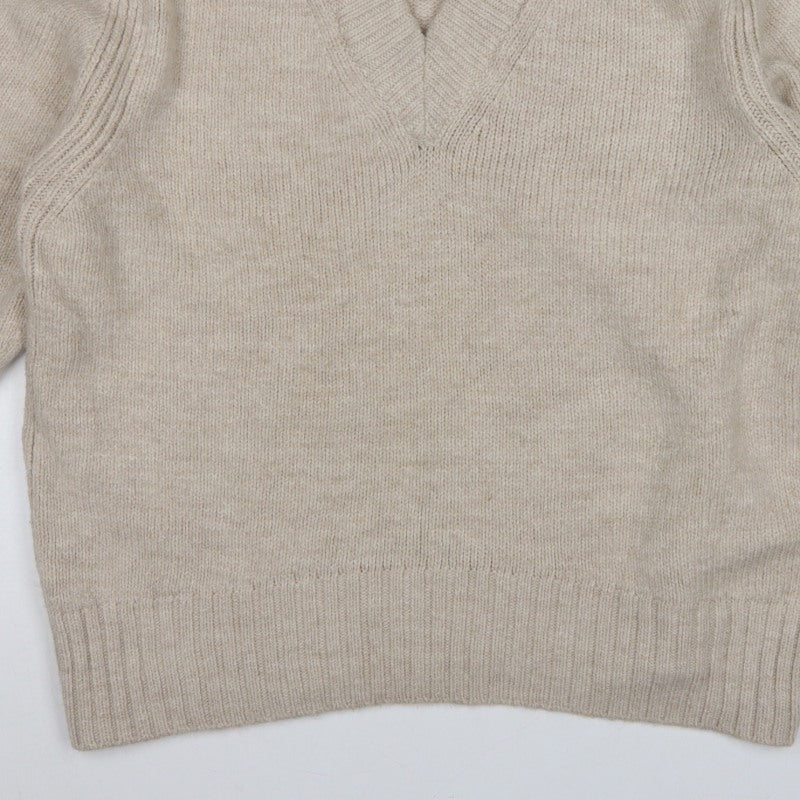 Next Women Beige UK 16 V-Neck Knit Pullover Jumper Long Sleeve