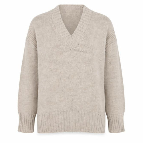 Next Women Beige UK 16 V-Neck Knit Pullover Jumper Long Sleeve