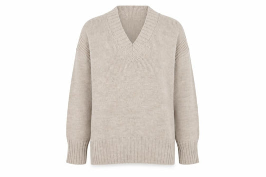 Next Women Beige UK 16 V-Neck Knit Pullover Jumper Long Sleeve