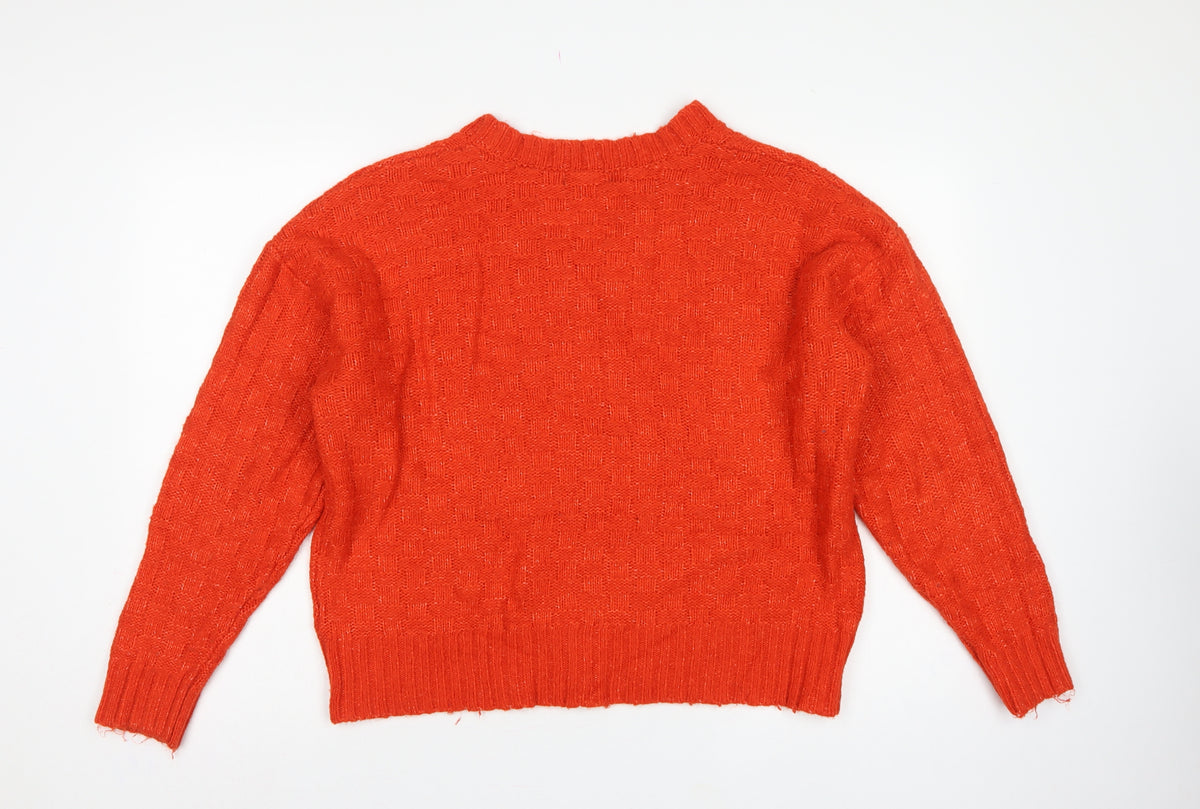 Brand and care label for Marks & Spencer Women's Orange Large V-Neck Geometric Knit Jumper