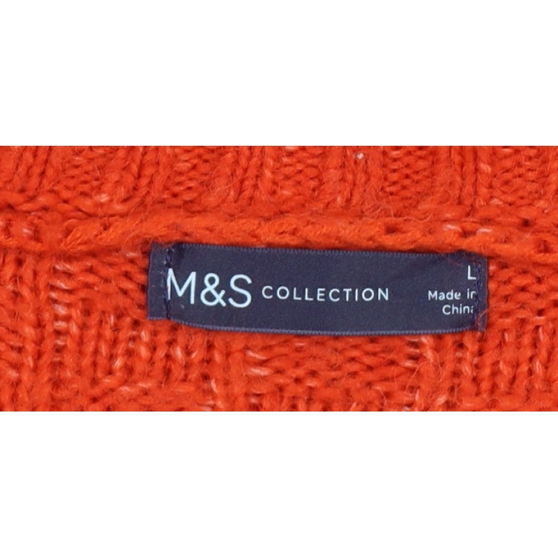 Additional view of Marks & Spencer Women's Orange Large V-Neck Geometric Knit Jumper