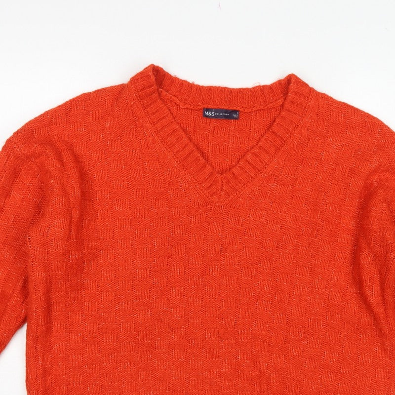 Additional view of Marks & Spencer Women's Orange Large V-Neck Geometric Knit Jumper