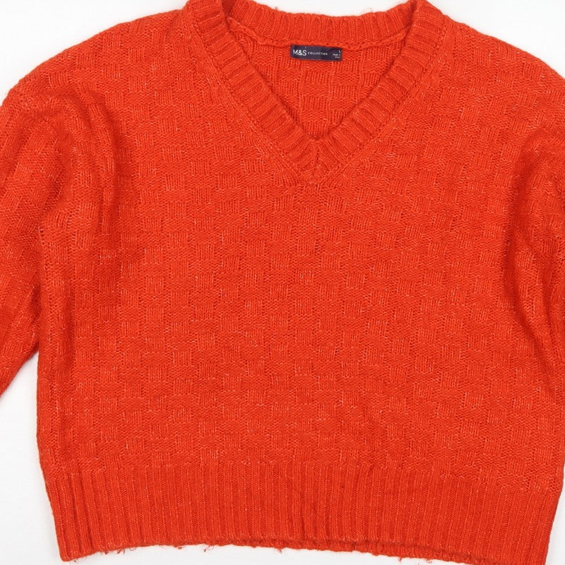 Additional view of Marks & Spencer Women's Orange Large V-Neck Geometric Knit Jumper