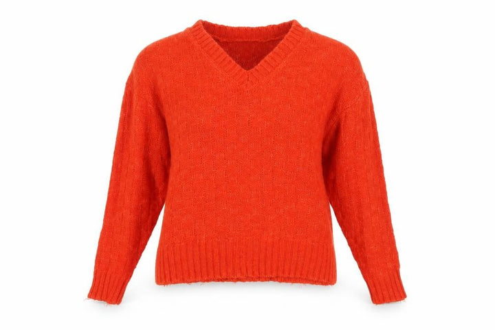 Marks & Spencer Women's Orange Large V-Neck Geometric Knit Jumper