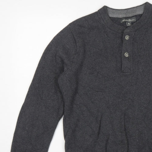 Eddie Bauer Mens Grey M Cotton Henley Knit Jumper Long Sleeve