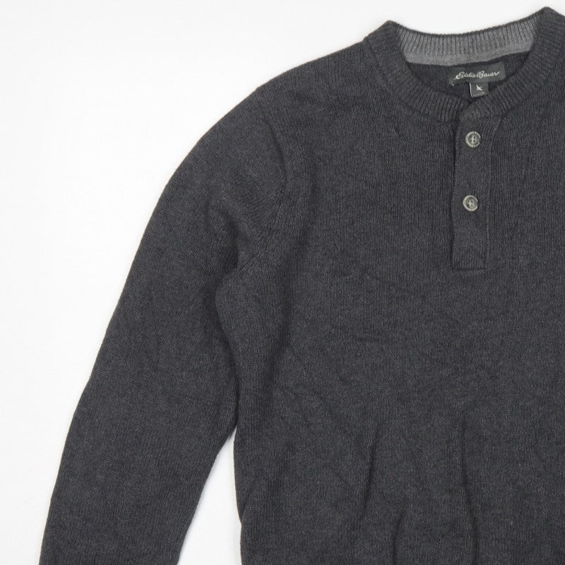 Eddie Bauer Mens Grey M Cotton Henley Knit Jumper Long Sleeve